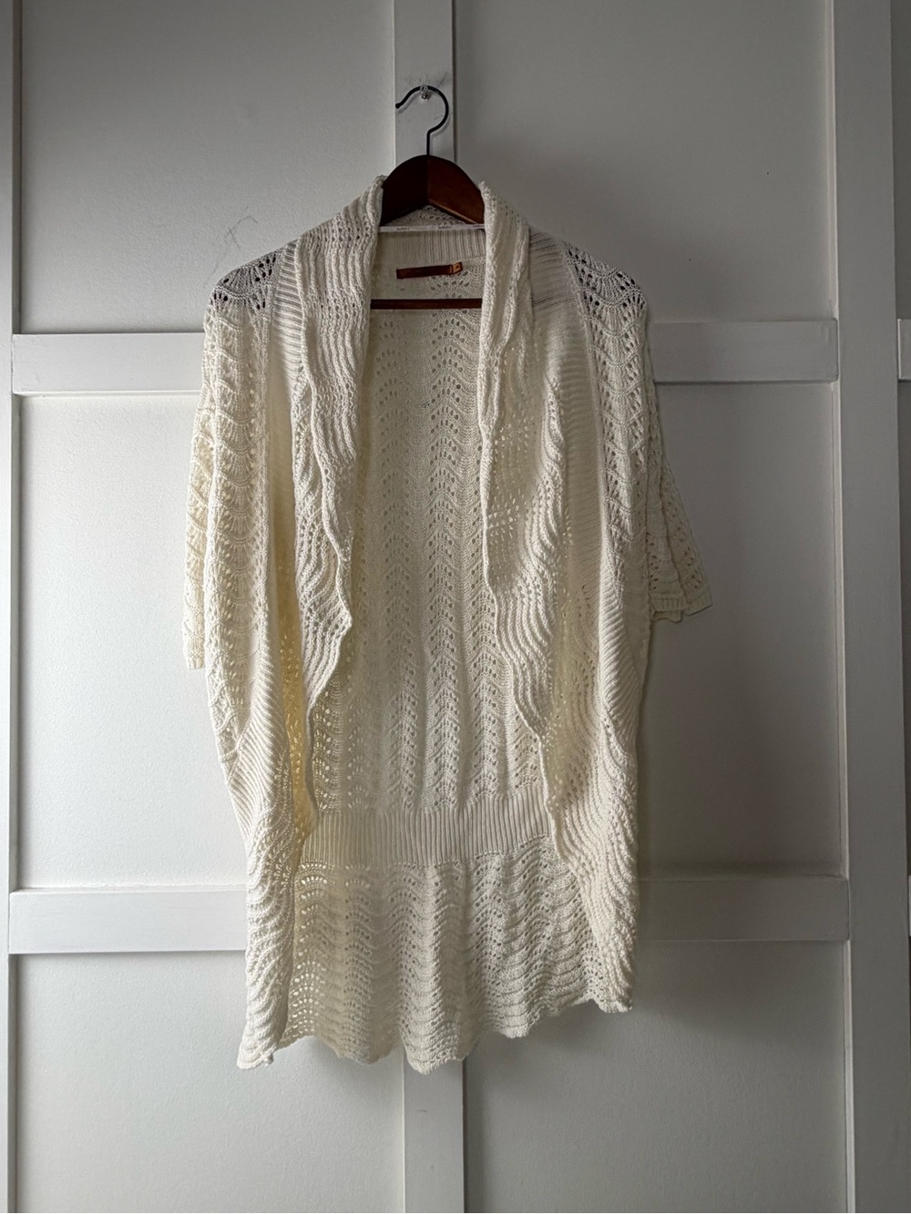 Open-Front Cream Knit Boho Cardigan Sweater Cotton Blend